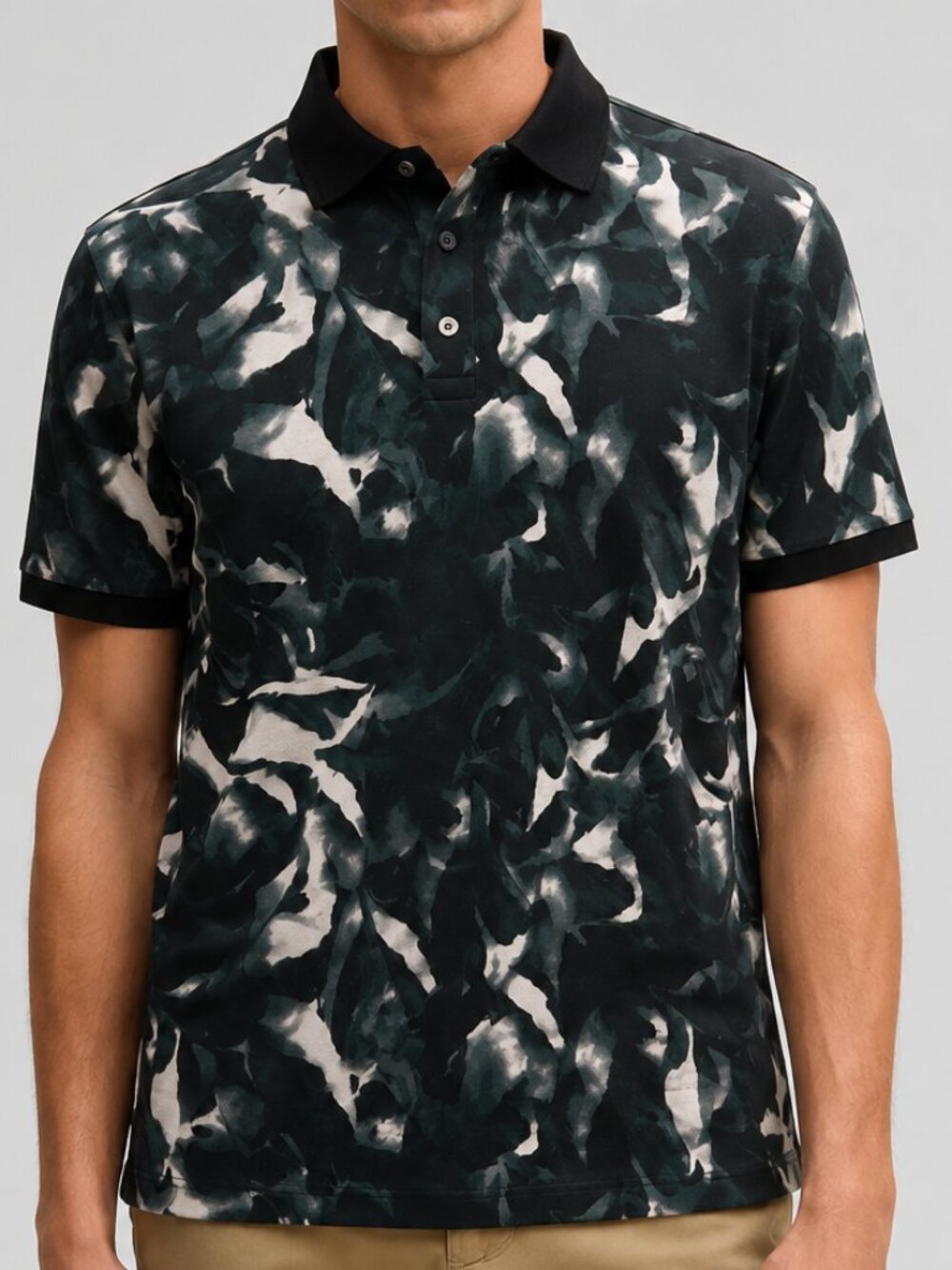 STRELLSON Slim Fit Abstract Print Polo Black White Size XL Switzerland